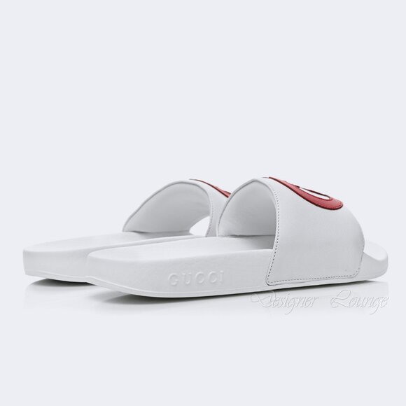 NEW GUCCI Women's Interlocking GG White Leather Slides Flip Flops EU 38 US 8 - Picture 7 of 13